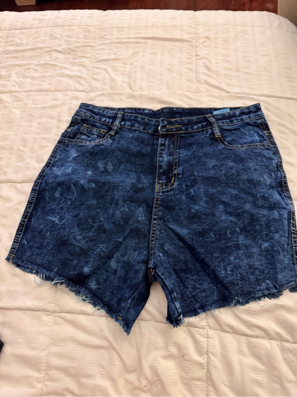 Women's Dark Blue Acid-Wash Denim Shorts